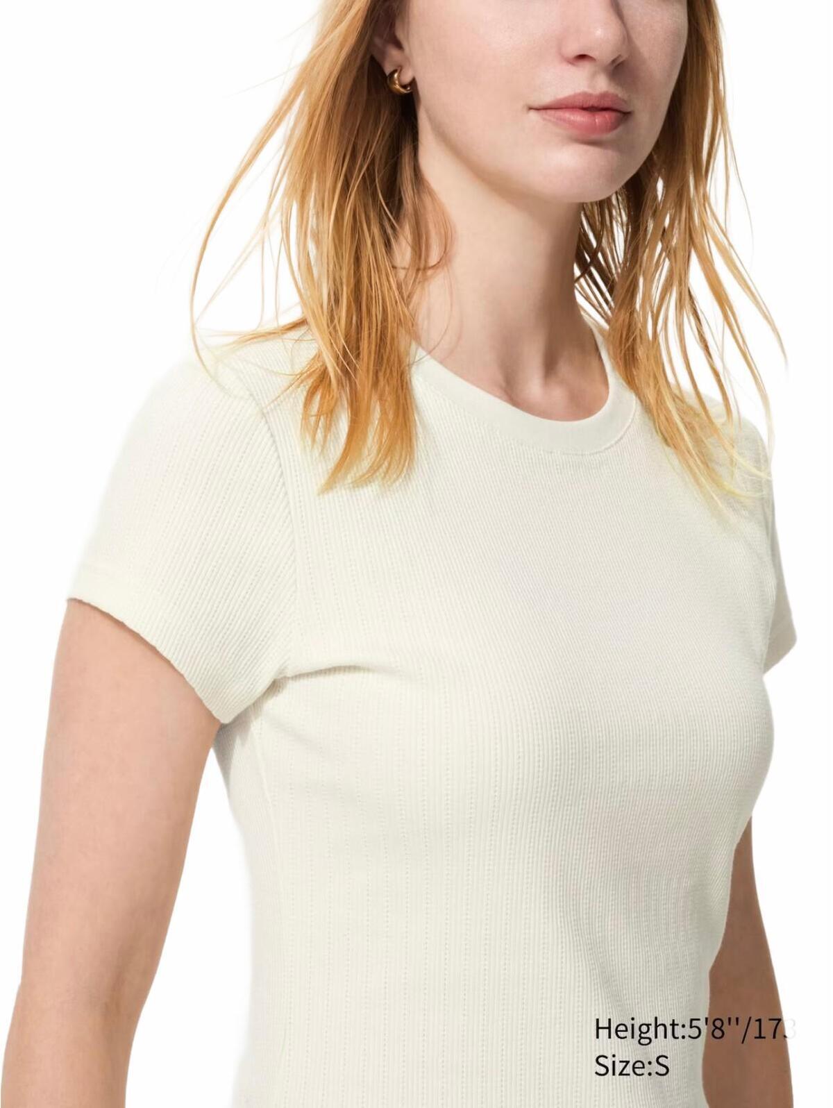 Uniqlo Ribbed Mini T-Shirt Off White Small